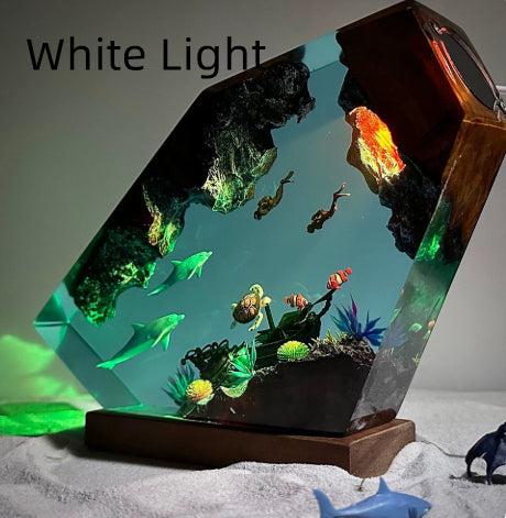 Marine Style Orca Diver Themed Lampe en bois résine Lumière de nuit