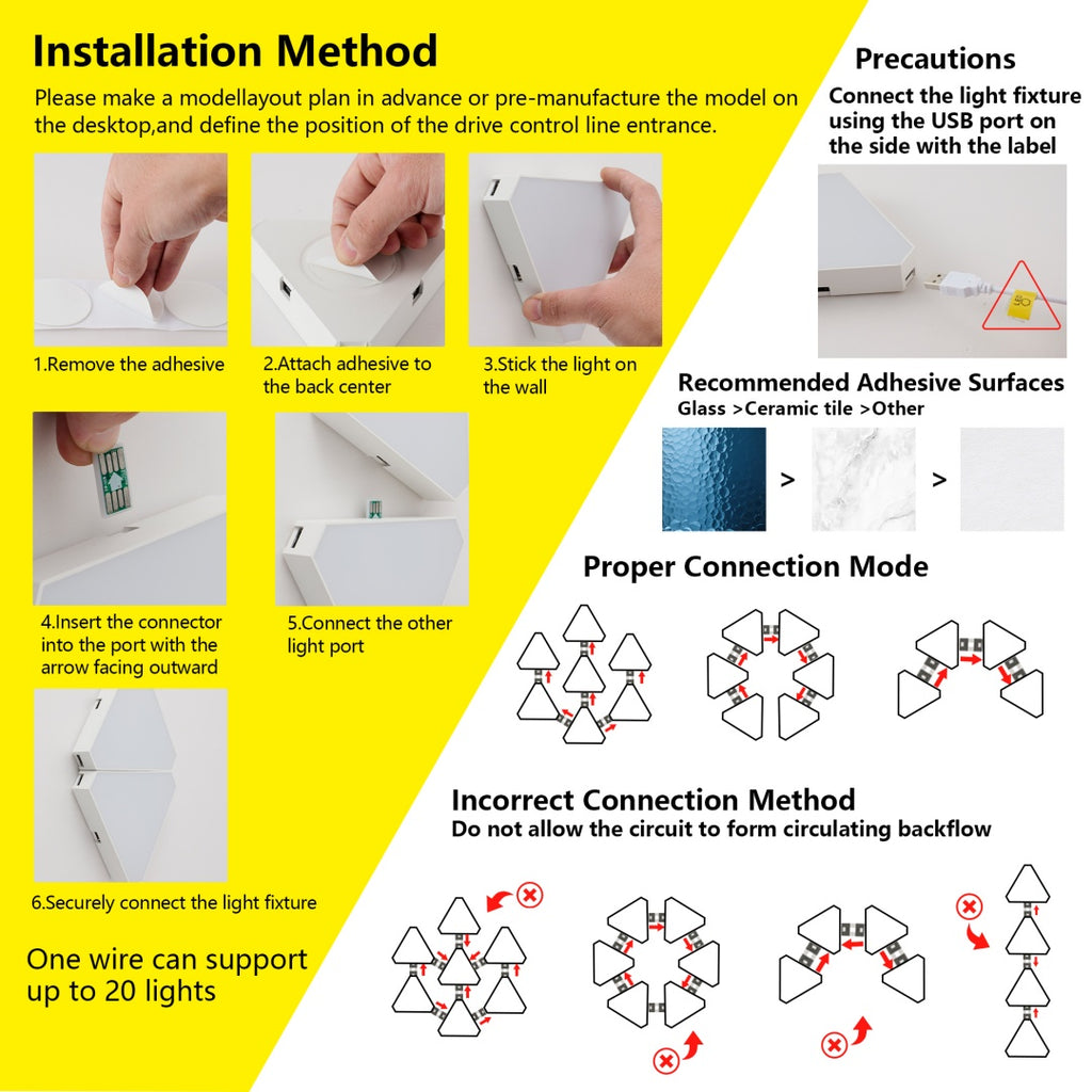 Panneaux lumineux triangulaires de 20 paquets - Smart RGB LED Lights with App & Remote - Music Sync