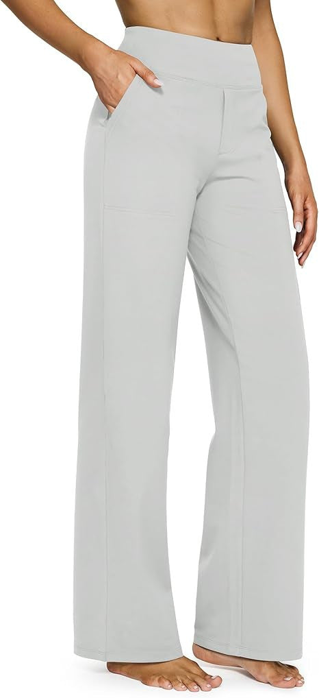 Pantalons à pattes droites à taille haute avec poches longues