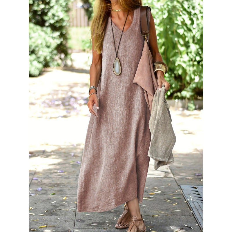 Robe d'été européenne et américaine Femme Mode Coton polyvalent Et robe de chanvre