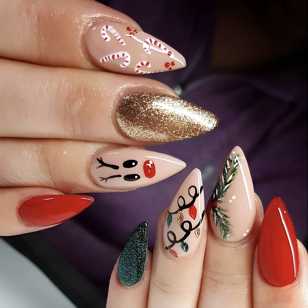 Sticker à ongles en forme de goutte d'écorce de canne à sucre de Noël