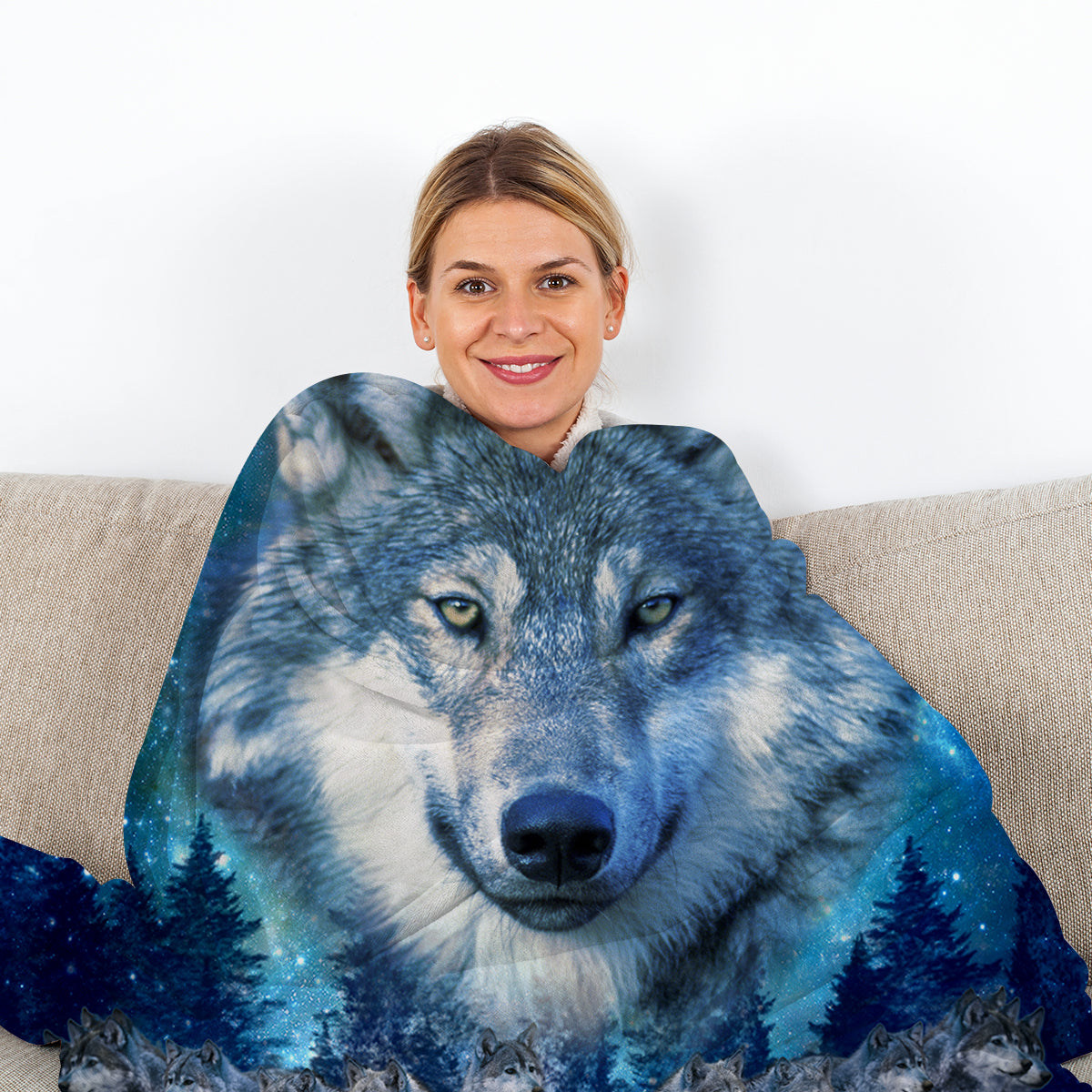 Bleu Loup Flèche Flanneau Couverture Nature Faune Couverture Flèche Cozy Loups d'hiver Animaux