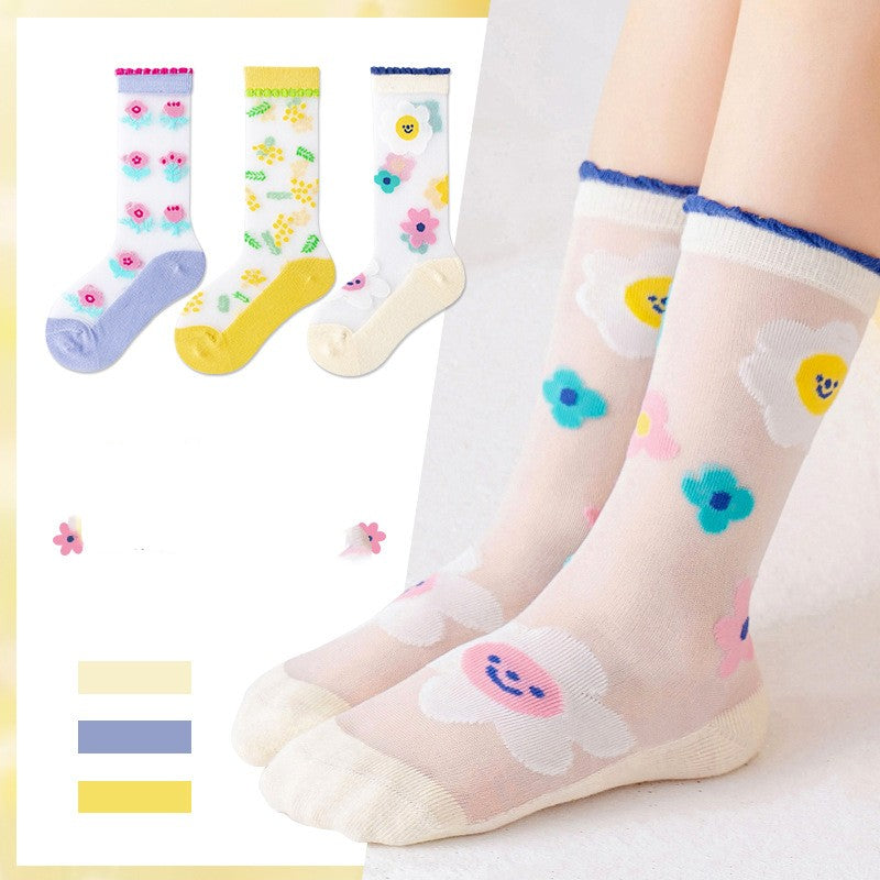 Printemps et été caricature mince petite carte de fleur Chaussettes en soie