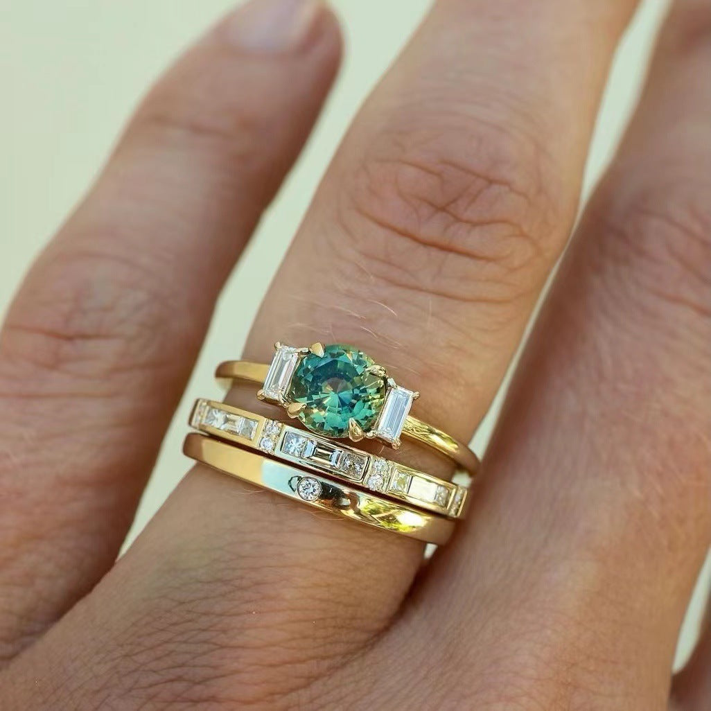 Ensemble de bagues à trois pièces de la mode Zircon-Gold-Plated