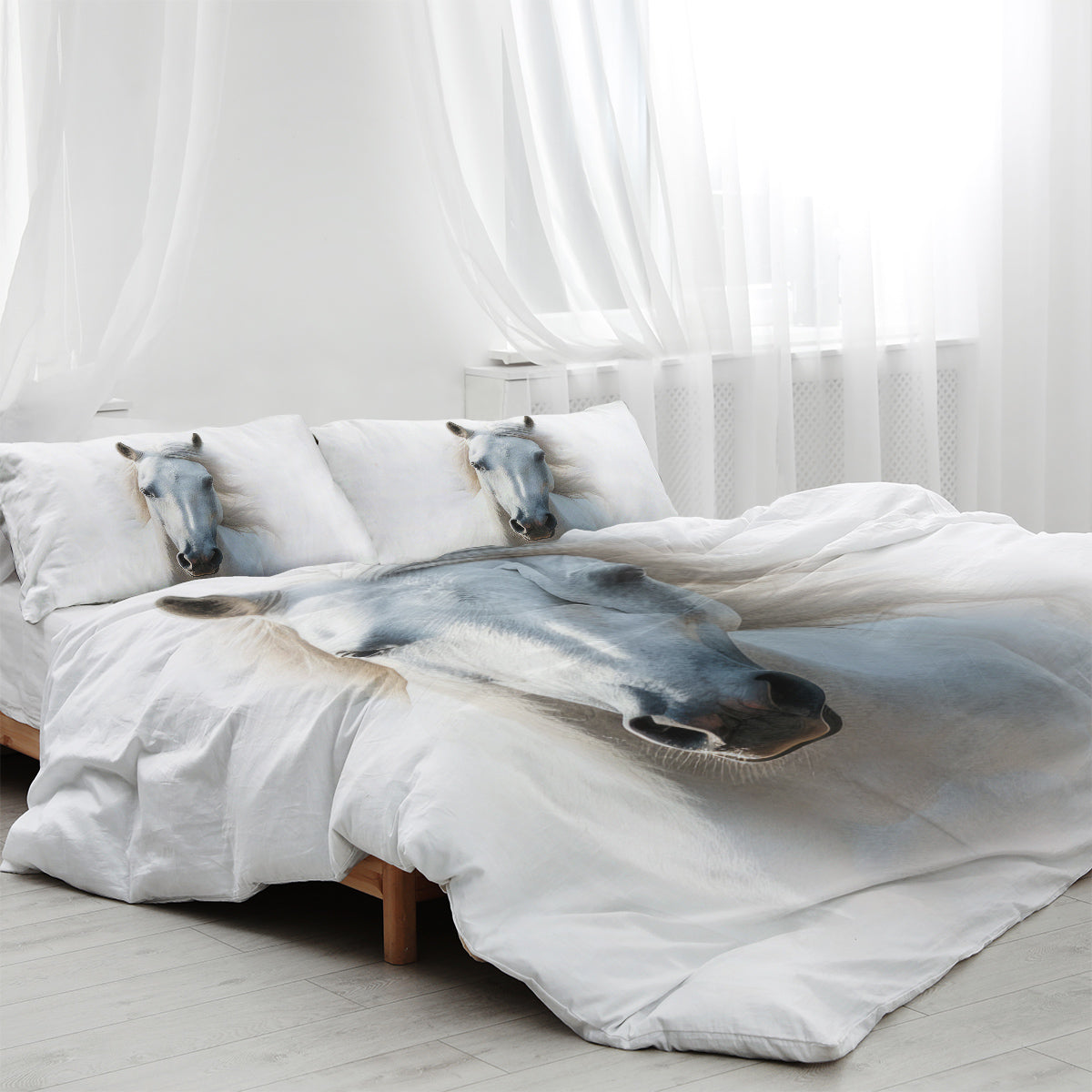 White Horse Bedding Set Horse Cover Comforter for Teens Super Soft Construction From