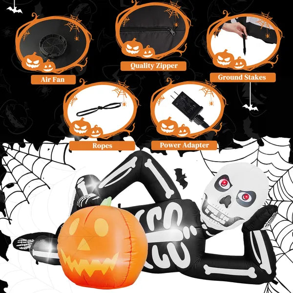 Décor gonflable d'Halloween 7ft avec squelette couché