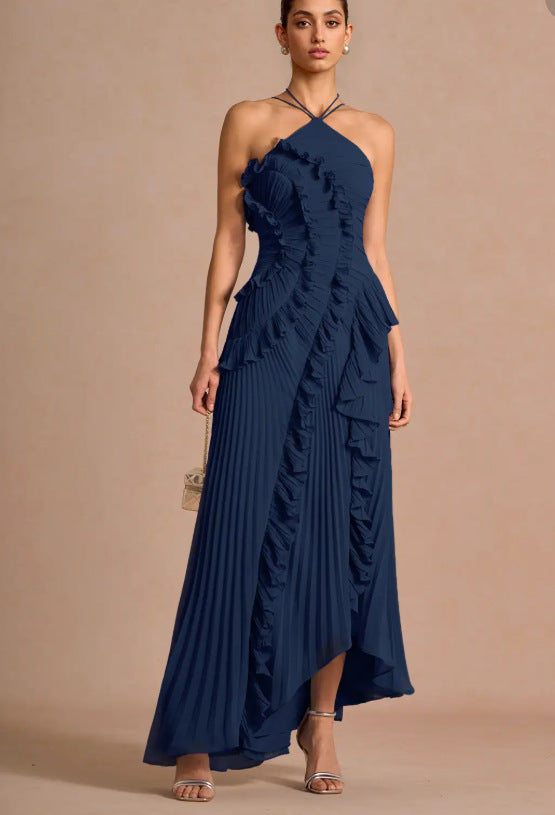 Robe sans dos sexy à col haltère pour femmes