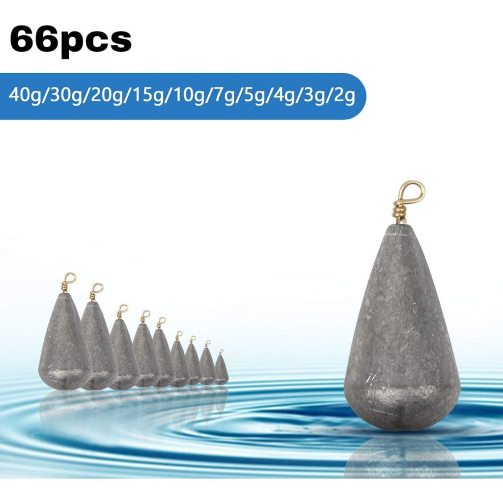 Ensemble de poids de pêche de 65 pièces avec boîte de rangement de 10 compartiments