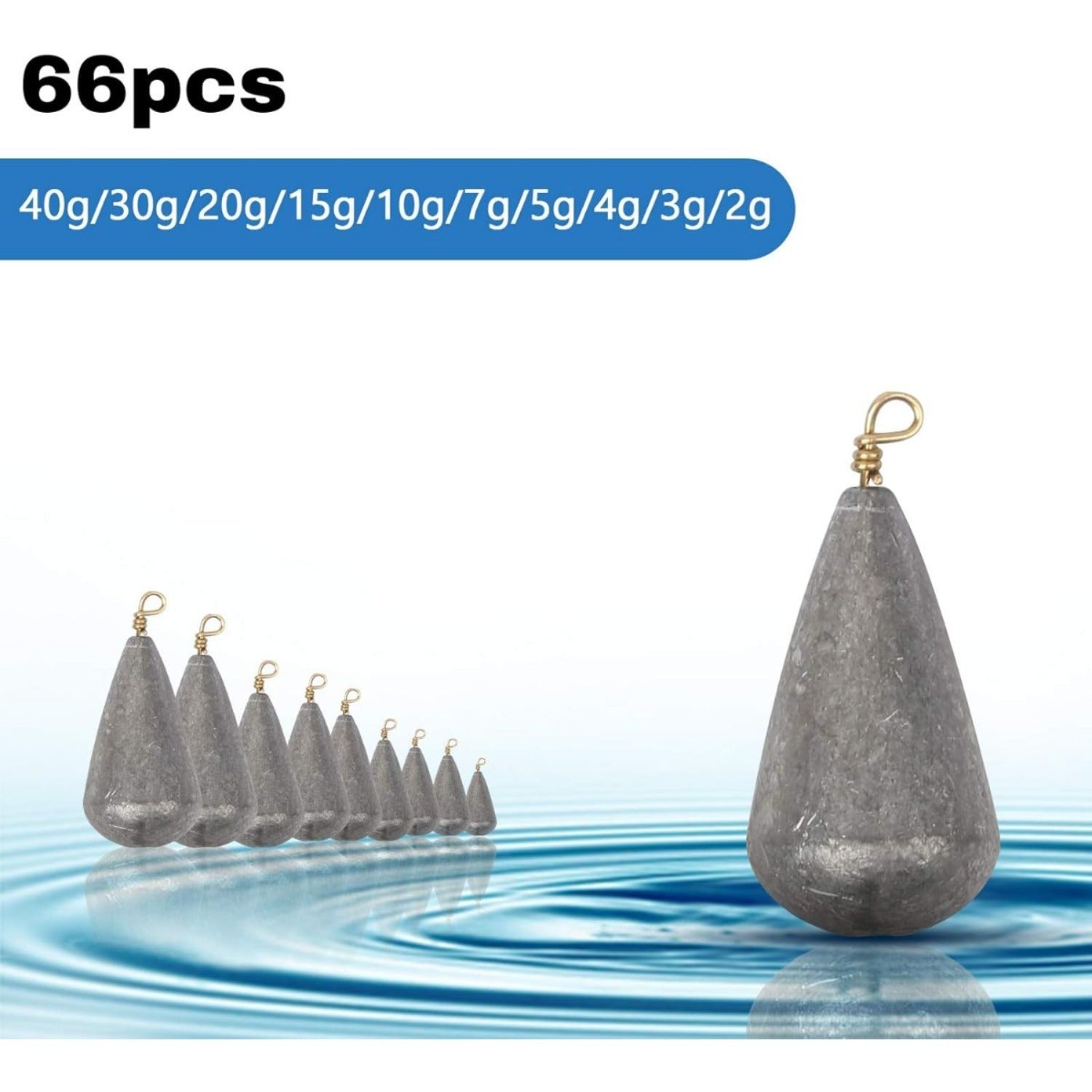 Ensemble de poids de pêche de 65 pièces avec boîte de rangement de 10 compartiments