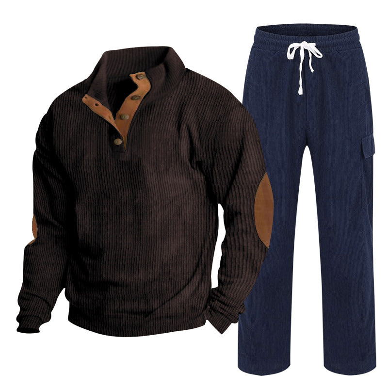 Hommes Corduroy Button-Down Henley Chemise et pantalons à queue droite