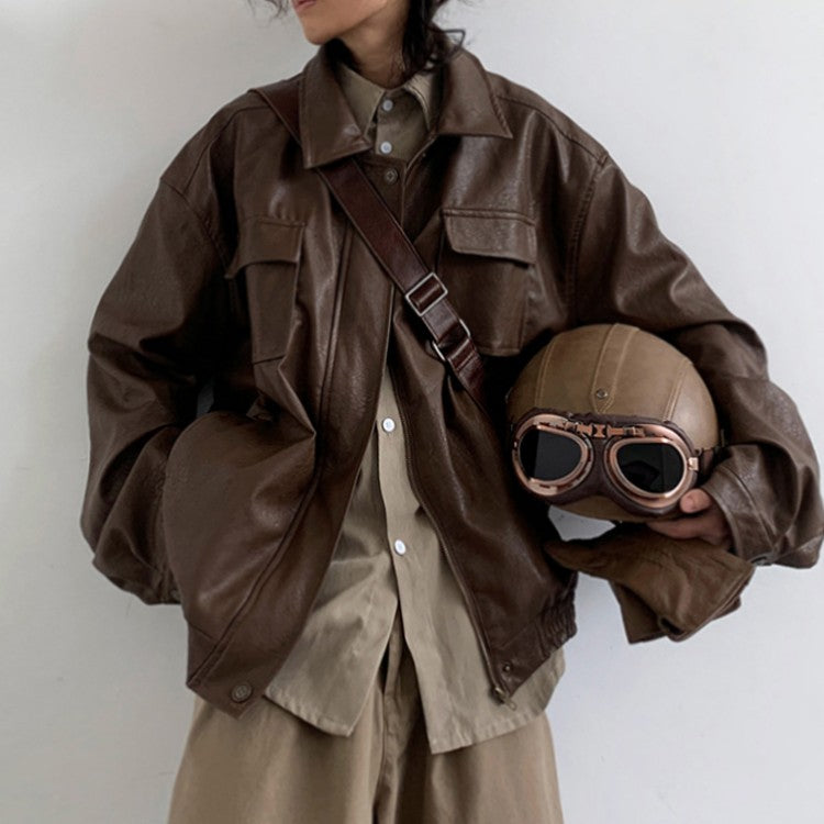 Veste en cuir de moto PU vintage japonais