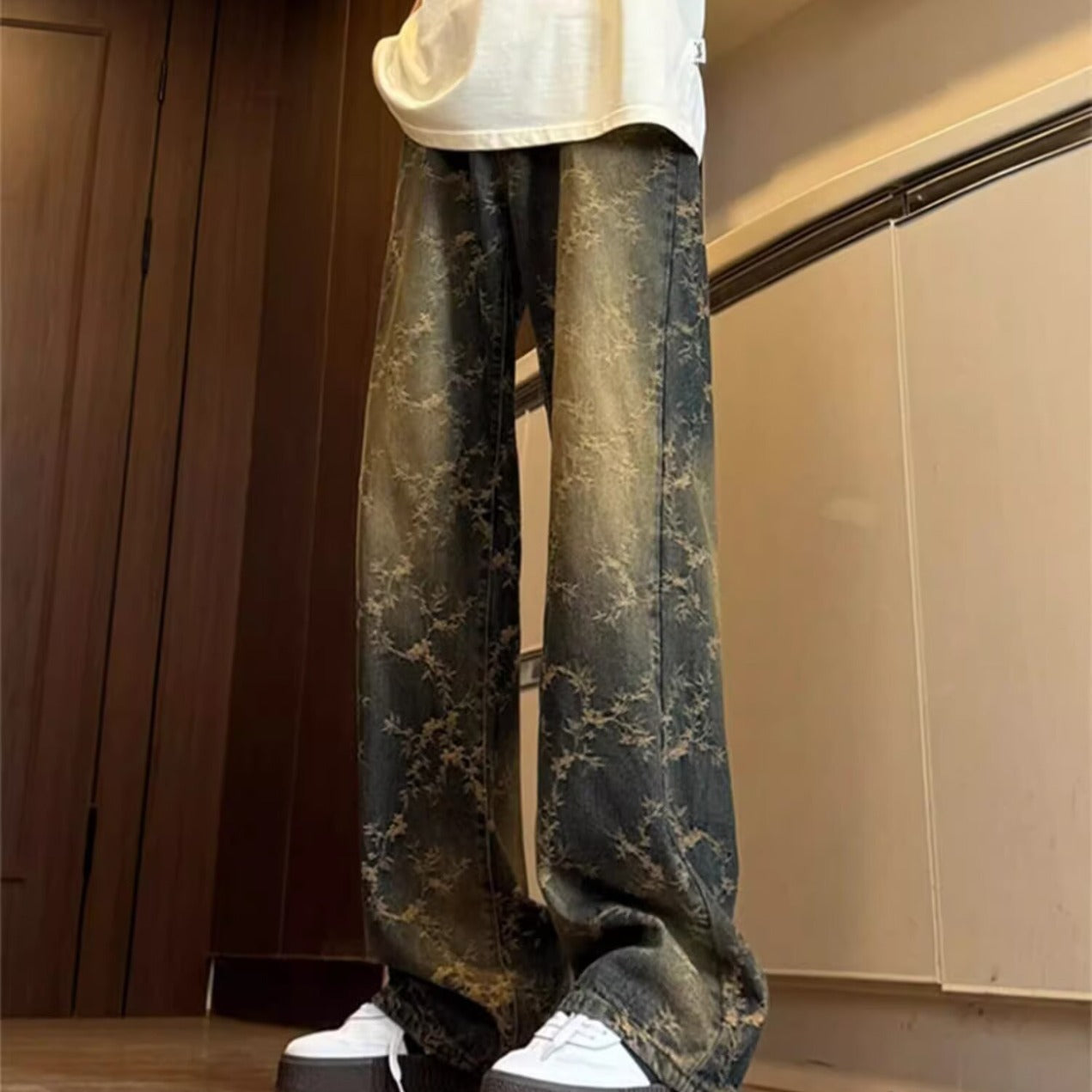 Hommes American-Style Retro Jacquard Denim Jeans