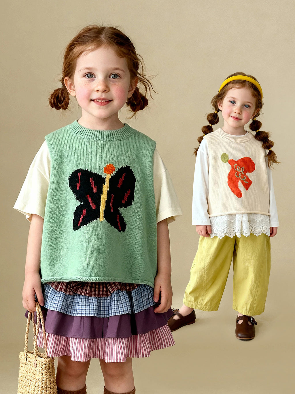 Broderie de dessins animés Veste de taille tricotée souple et polyvalente