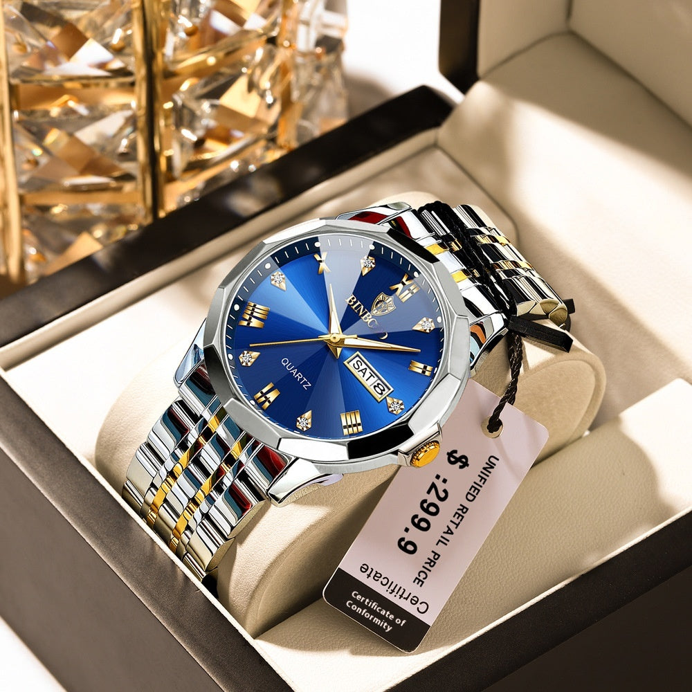 Style homme collège étudiant double calendrier électronique quartz montre étanche