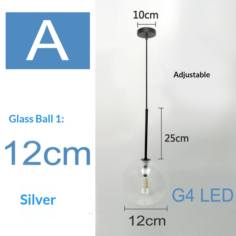 Style nordique Singlehead Transparent Ronde Pendentif Lumière Moderne Minimalist Bal en verre