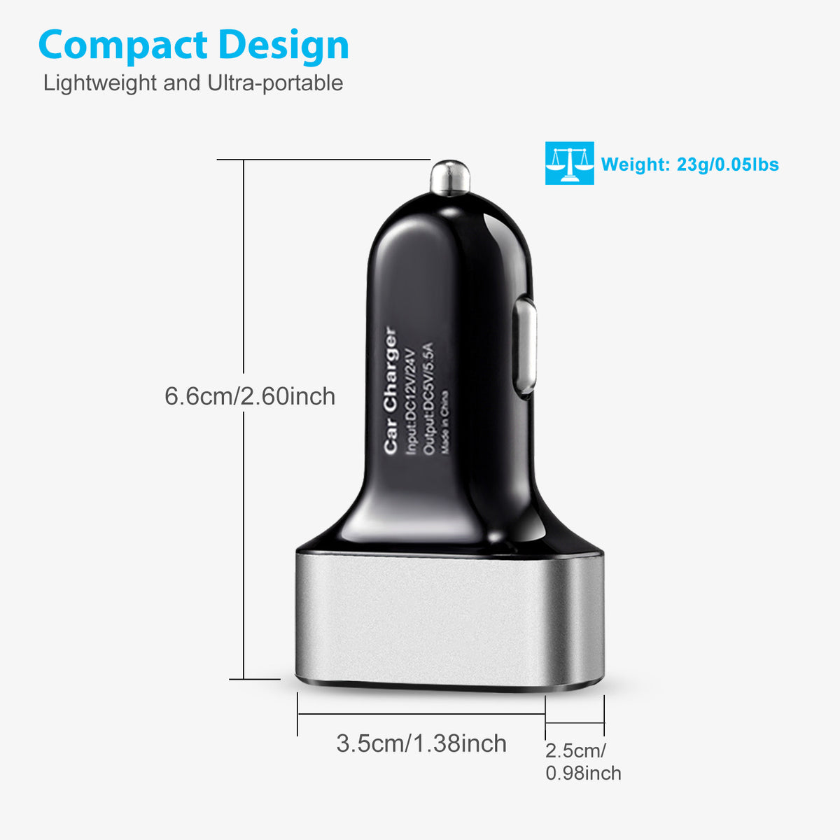 Chargeur de voiture USB 1Pc 3Port 30W 5.5A pour téléphone IOS 16 15 14 et plus
