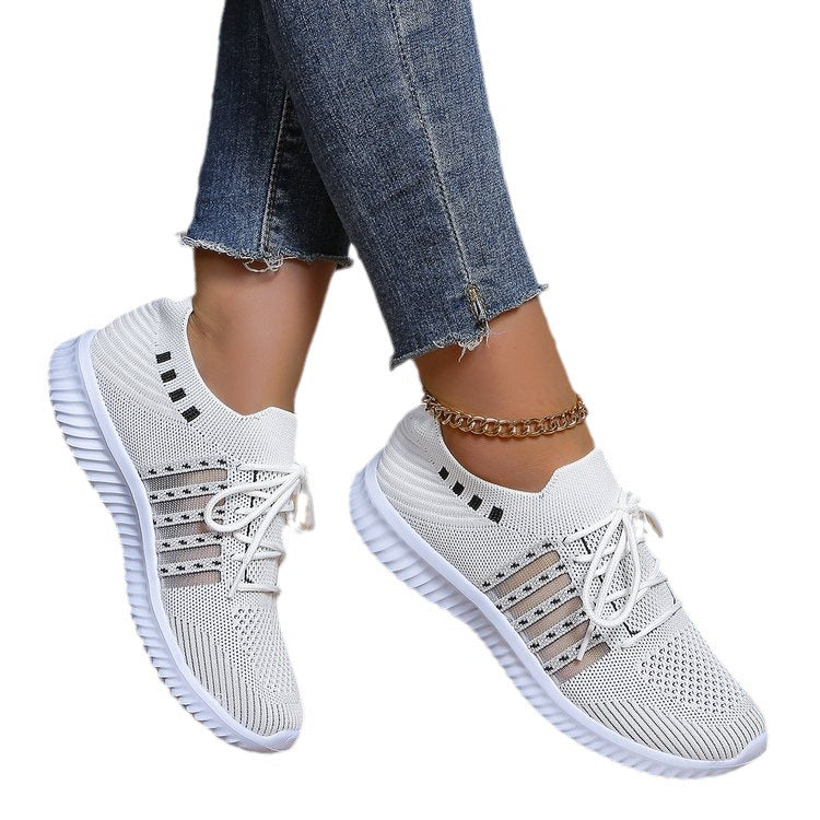 Femmes Mode Casual Flyknit Wedge Dentelle-up Mesh Chaussures