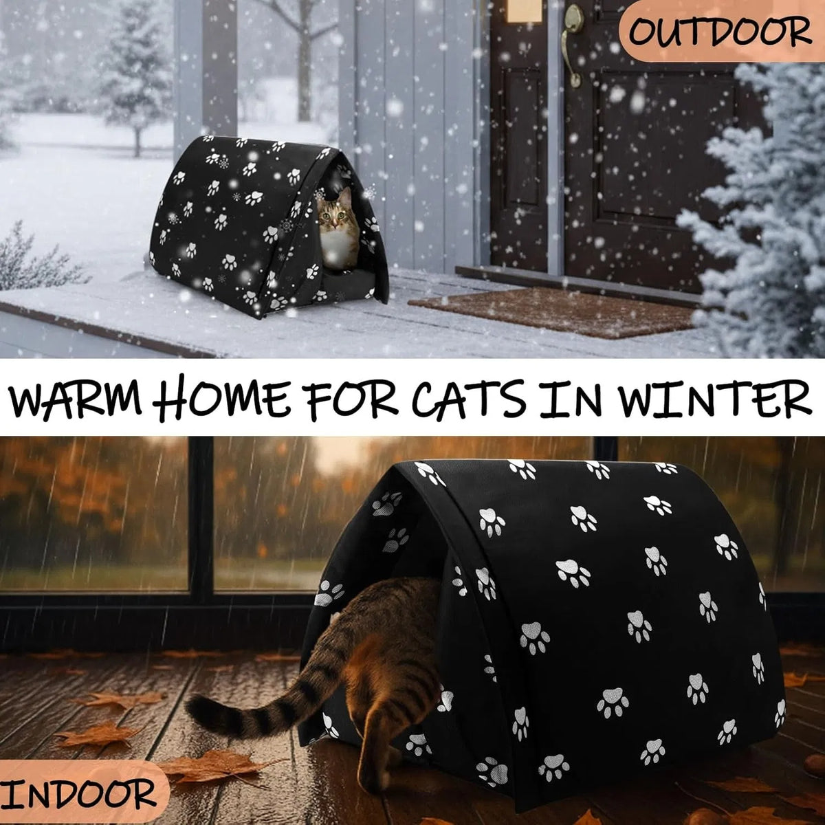 Outdoor Winter Cat House with Self-Heating Pad 17 in X 12 in Waterproof Foldable