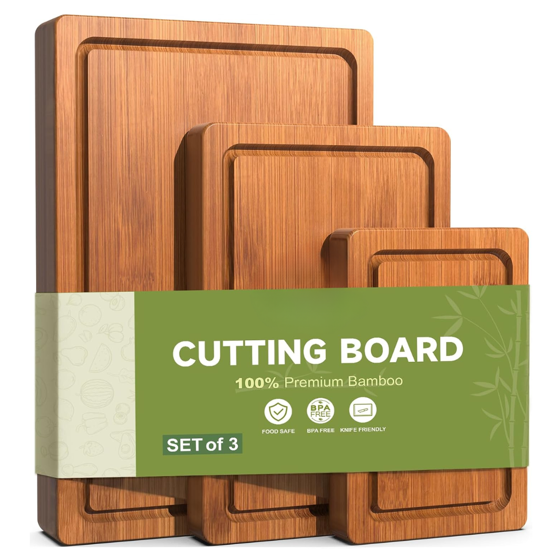 3-Piece Set Deep-Carbonized Bamboo Planche de coupe pour la cuisine Crack résistant au bois