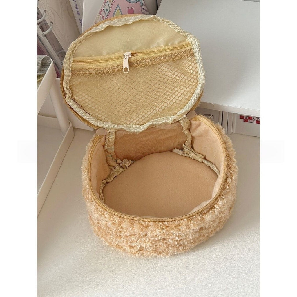 Mignon de caricature et adorable Lambswool Easy Bear Head Ovale Sac de maquillage 3D