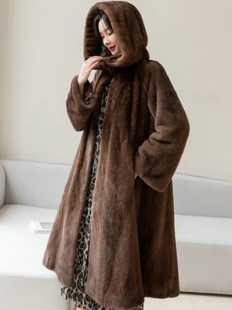 Leopard-print Longueur prolongée Sur-le-genre Faux Mink-fur Manteau