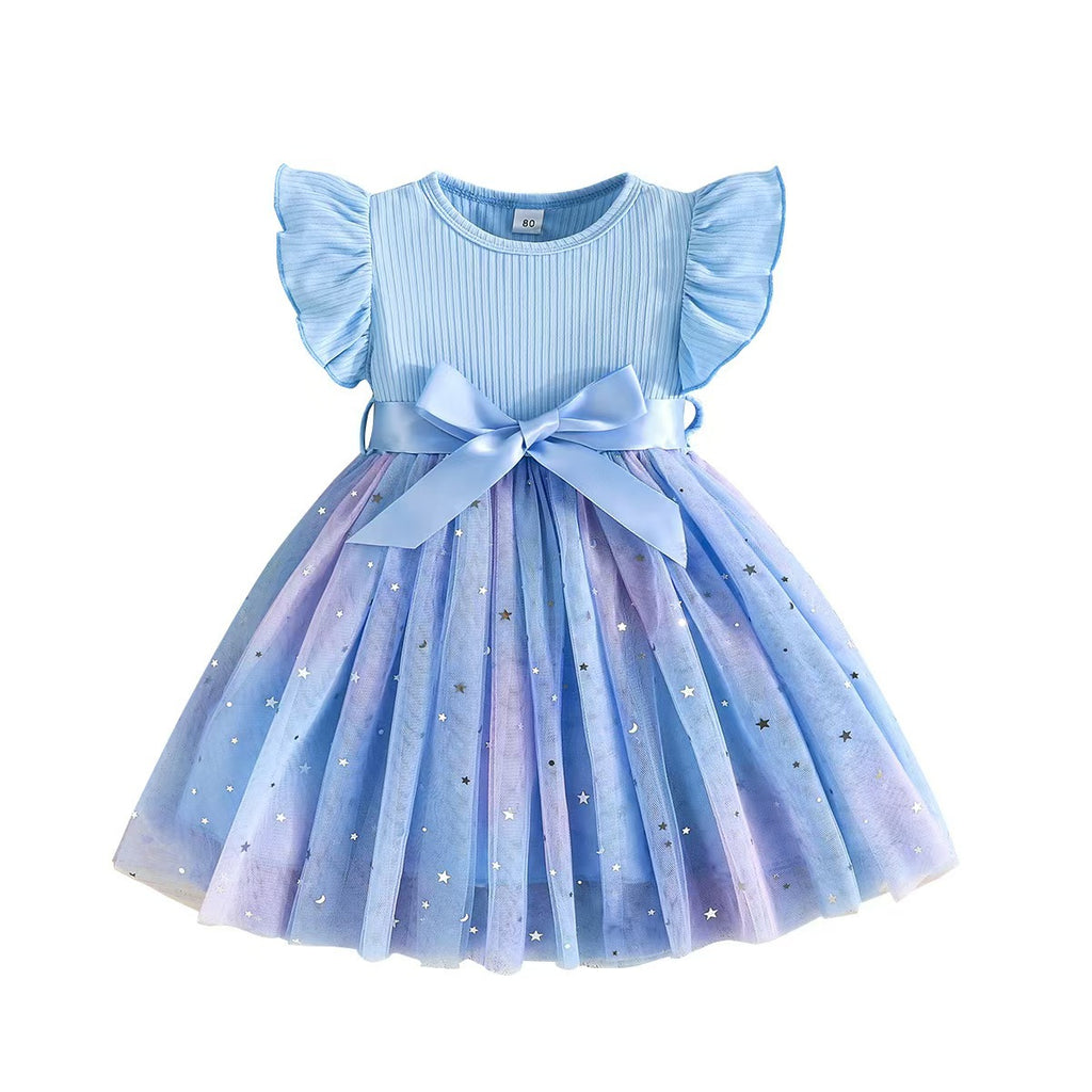 Sweet Little Girls Robe de tulle à manches de puff avec une Bow