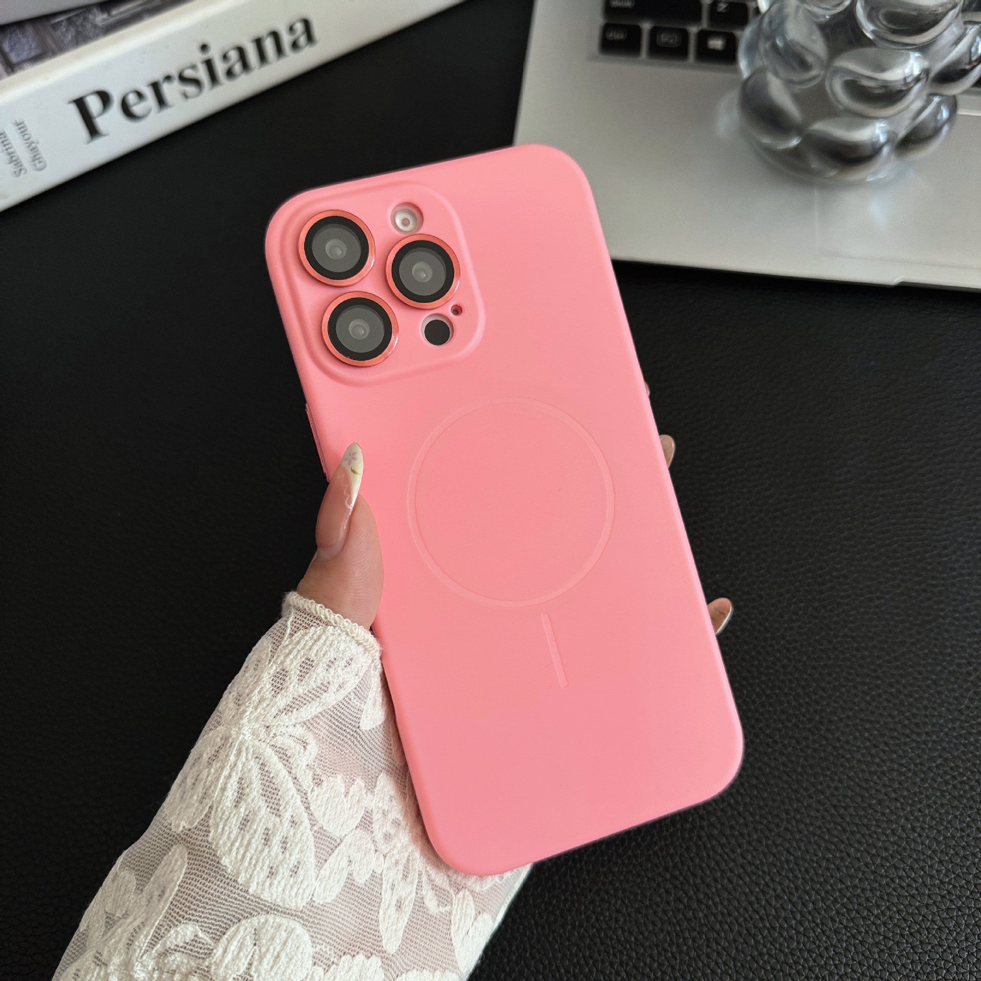 Boîtier de téléphone magnétique en silicone liquide de couleur solide