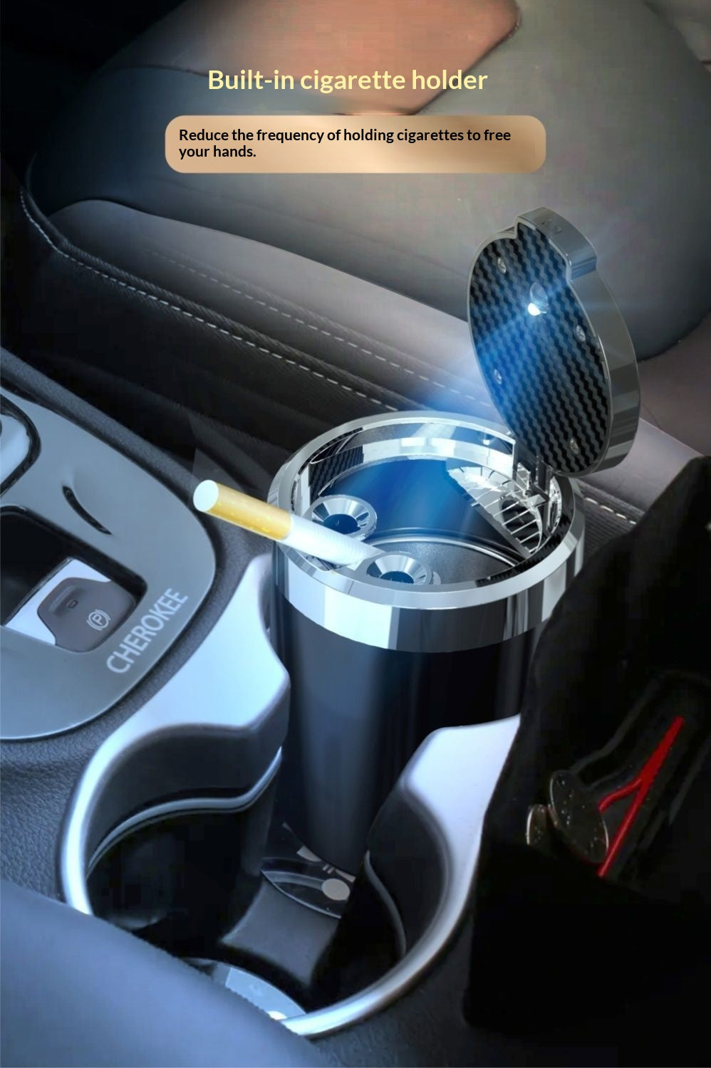 Cendrier de voiture ouvert à un bouton LED