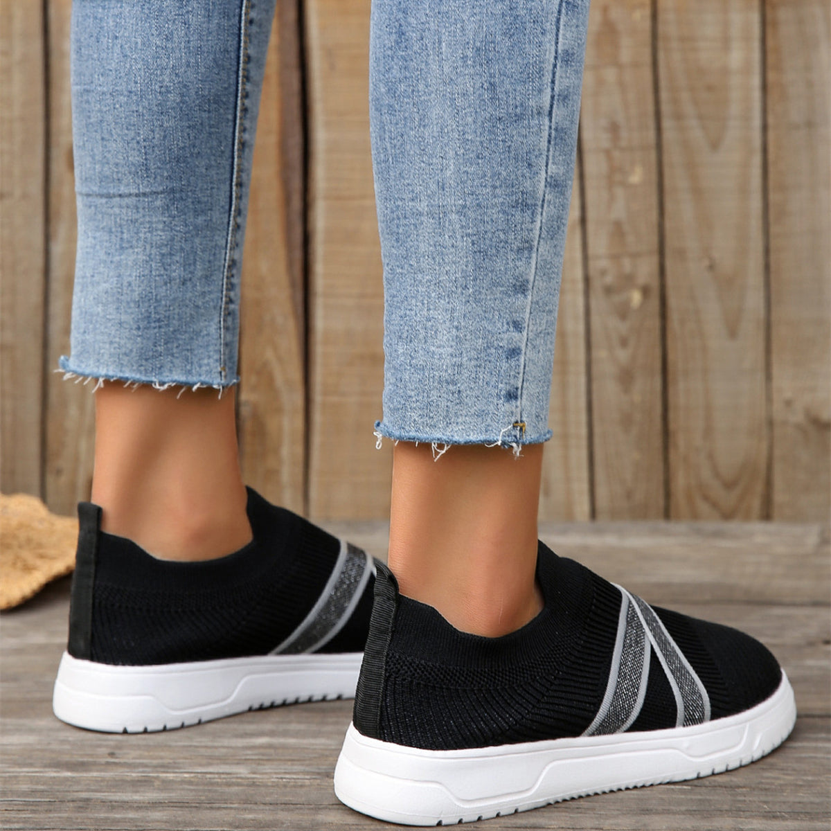 Fashion Femmes Simple Outdoor Flat Bottom Flyknit Mesh Chaussures