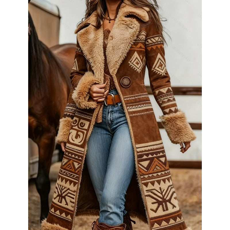 Manteau imprimé mode en peluche de style occidental pour femmes