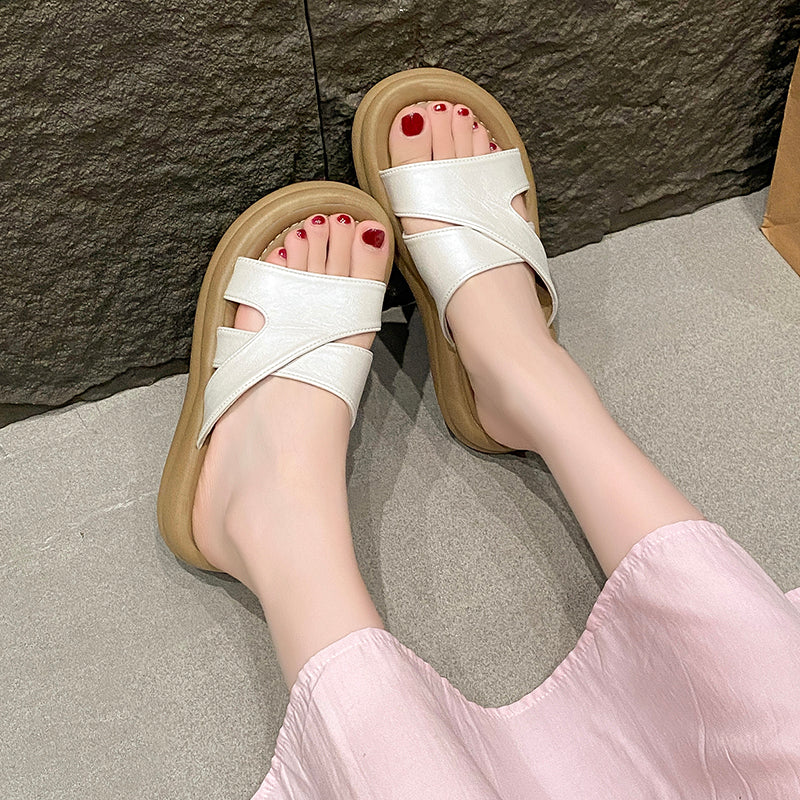 Femmes Criss Cross Strap Platform Sandales de diapositives