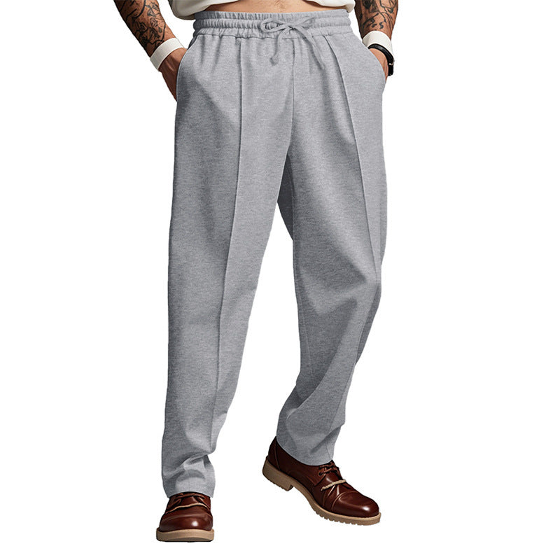 Pantalon casual de couleur unie enroulé avec un cordon et des jambes droites