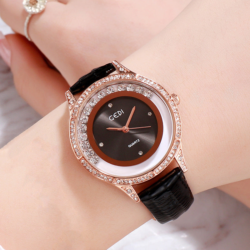 GEDI Ceinture en cuir double-diamant Montre All-Match pour femmes
