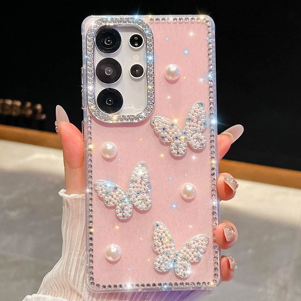 Glitter Powder Pearl Butterfly Style Coque téléphonique avec Strass