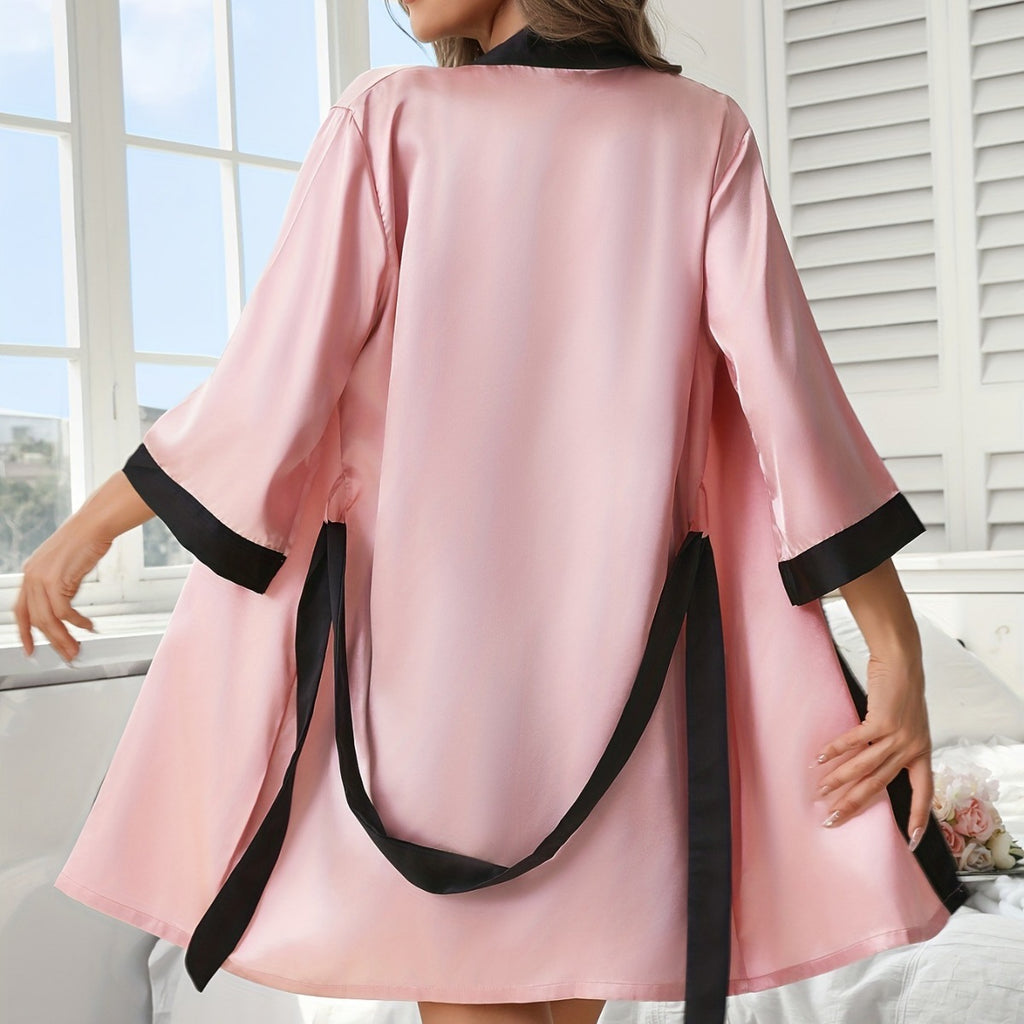 Faux femmes peignoir en soie et Pajama ensemble à deux pièces