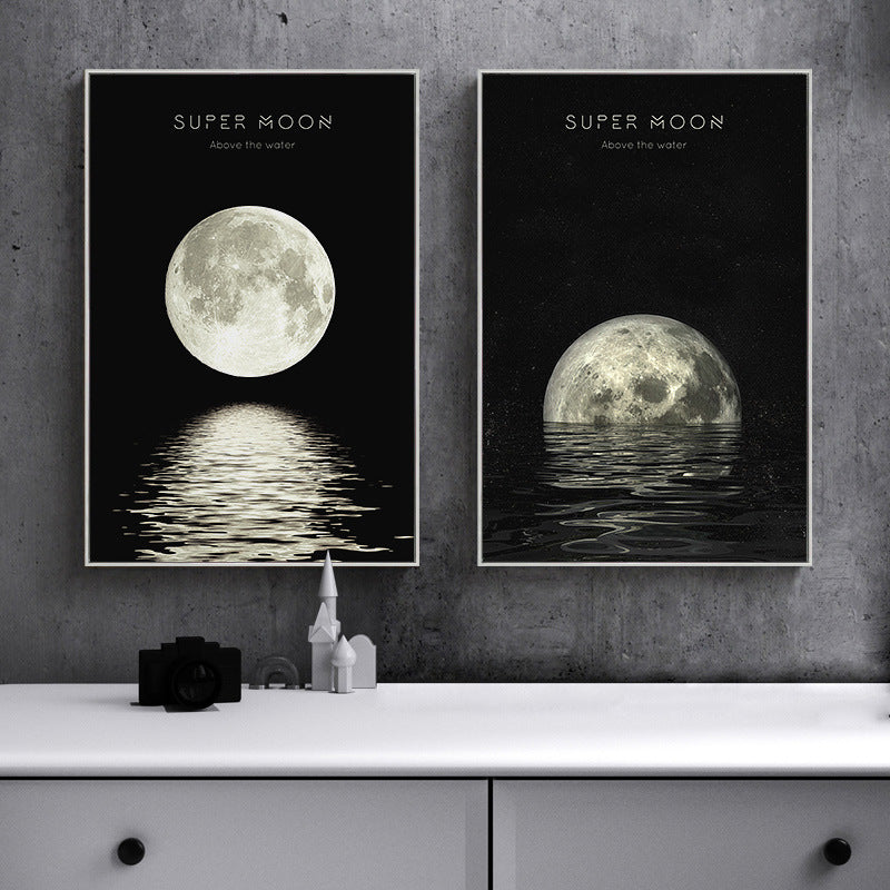 Black and White Solar Eclipse Canvas Print Creative Starry Sky Wall Art