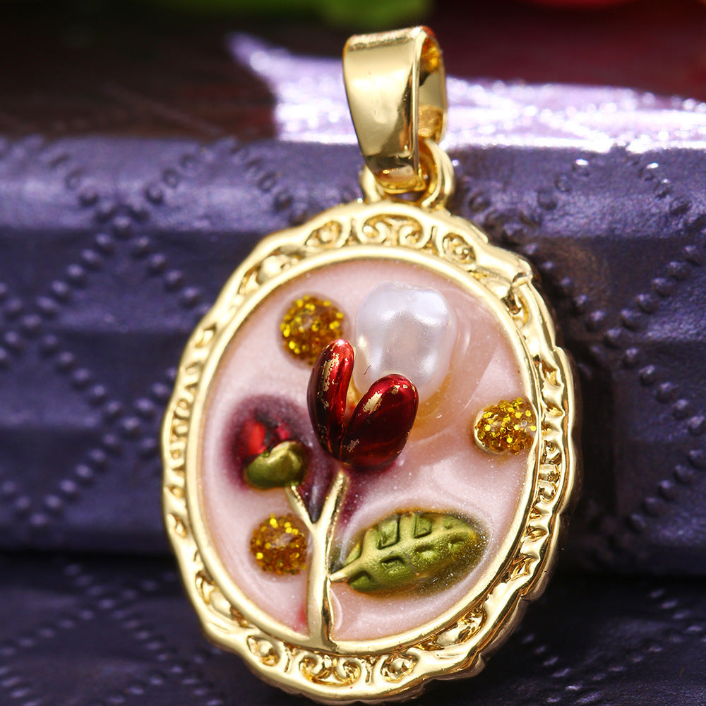 Pendentif de bricolage pour collier à clips universels avec peinture florale