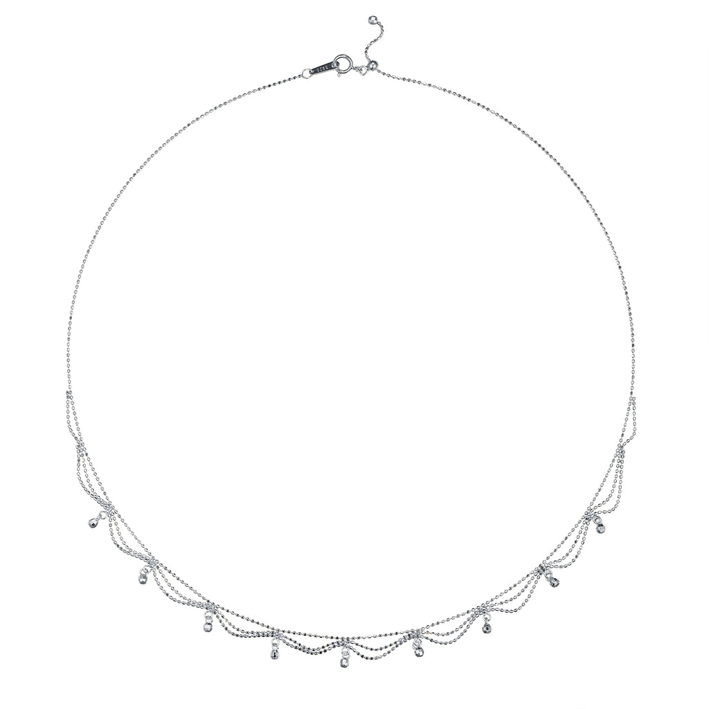 S925 Collier perlé multi-couche en argent sterling pour femmes 45cm réglable 2,6g Lightweigh
