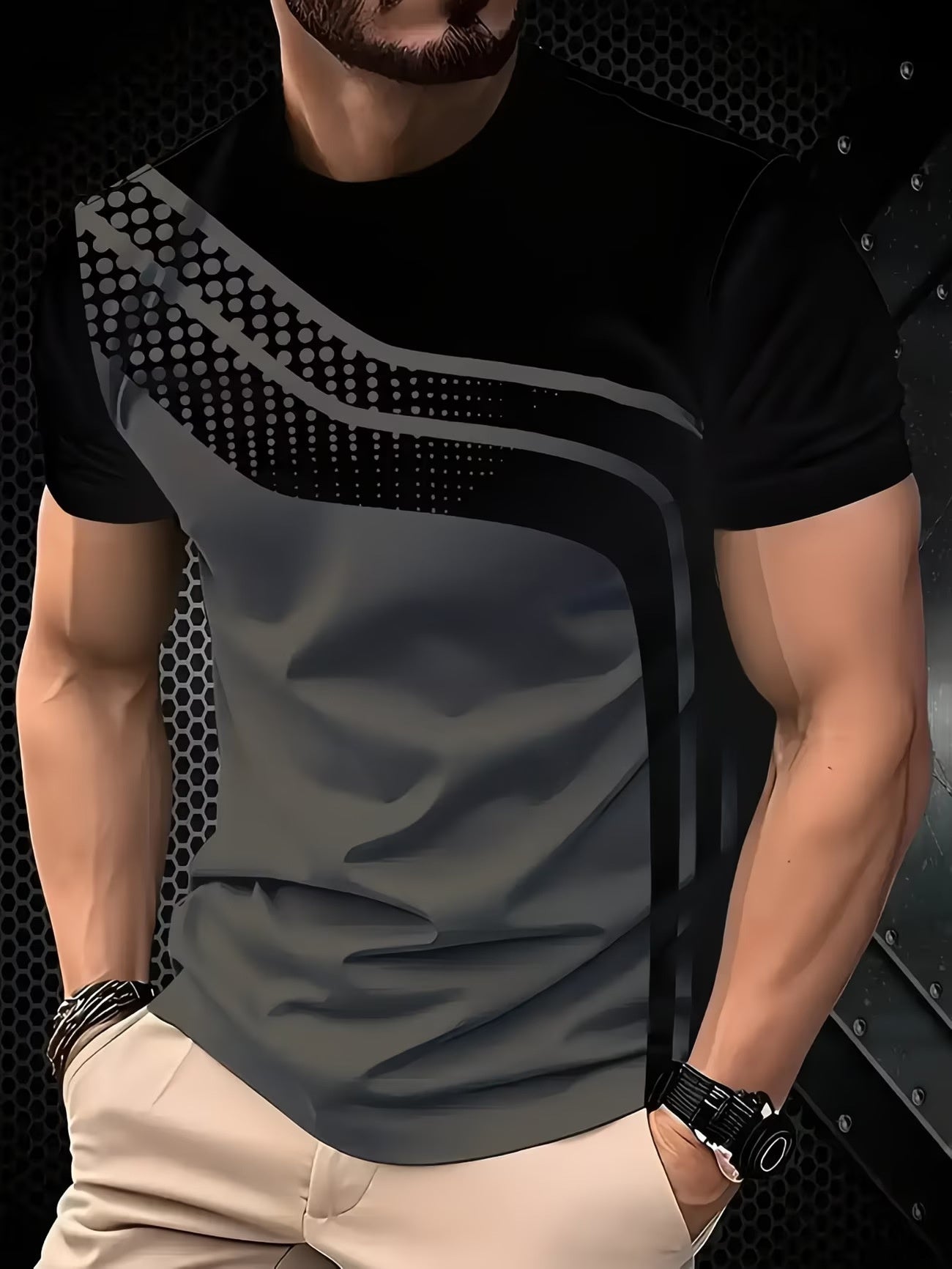 T-shirt homme à manches courtes Business Casual Series Impression numérique 3D