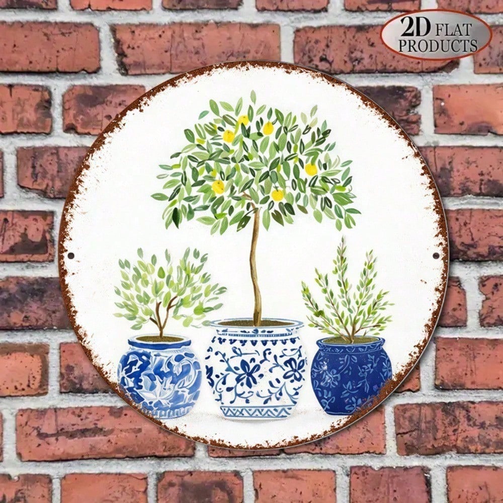 Vintage Lemon Tree Wall Art 8x8in Mediterranean Round Sign