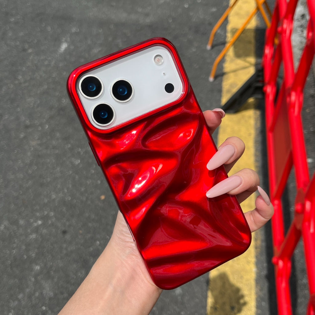 Haute qualité crème blanc plissé cas téléphone modèle