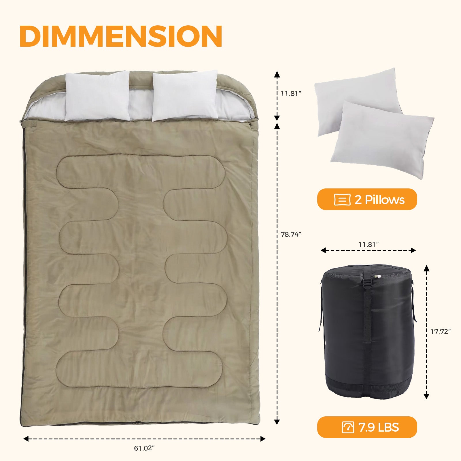 Sac de couchage deux fois chaud avec oreiller
