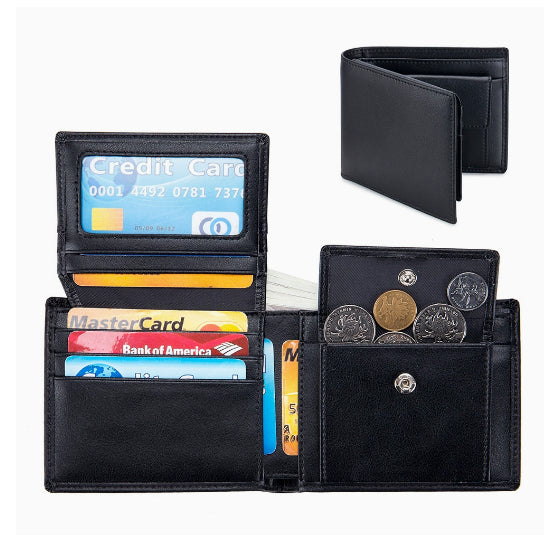 Portefeuille en cuir véritable Trifold pour hommes
