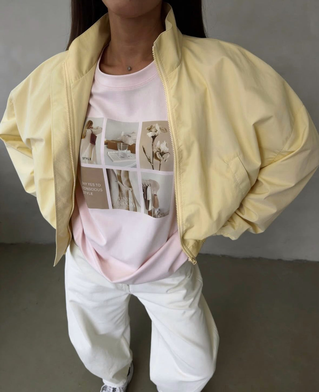 Stand Collier Zip Up Cropped Bomber Jacket