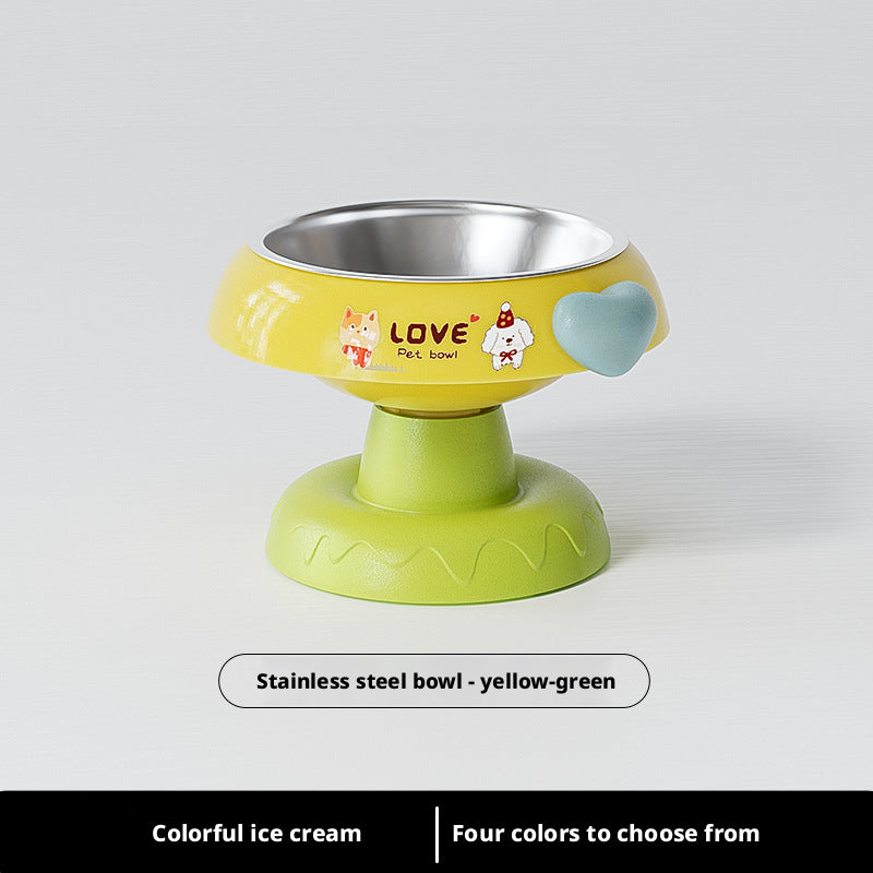 Crème glacée pour animaux de compagnie bol-jaune vert-pp+ acier inoxydable-1 pièce