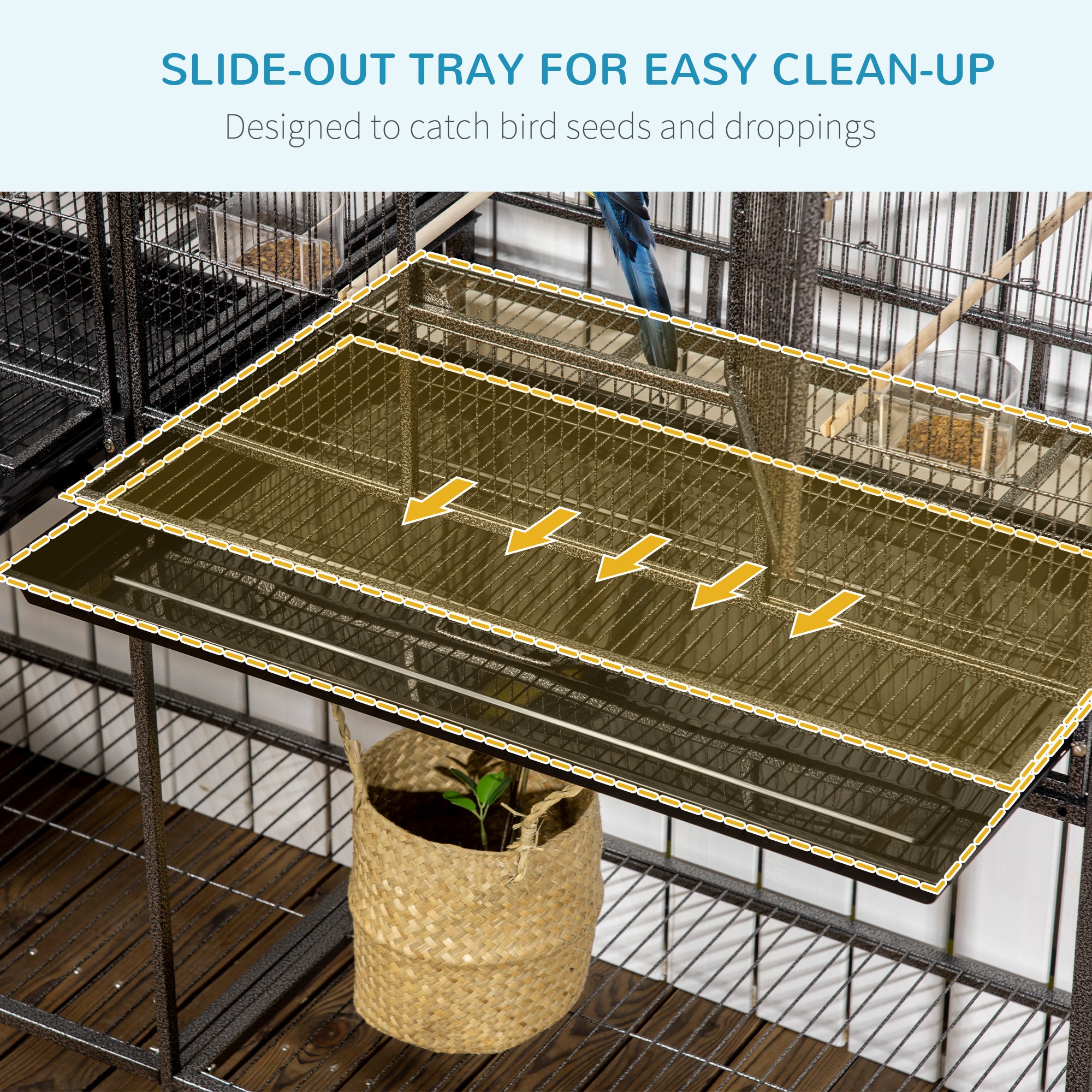 Cage d'oiseau de 65"L avec plateau de stockage Perchoir en bois Contenant alimentaire