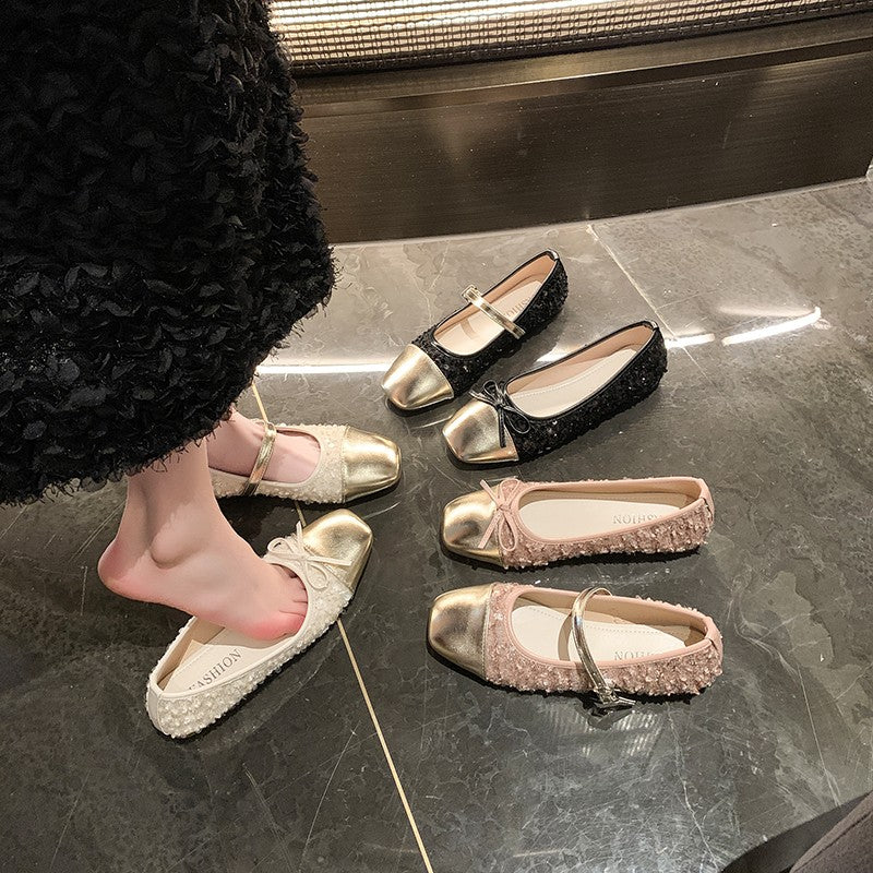 Femmes Élégante paillette paillette Mary Jane Flat Shoes Matching Casual Daily