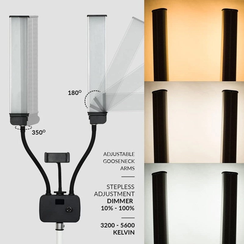 45W dimmable double bras LED lampe trépied stand Kit Video Studio Support de téléphone