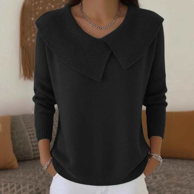 Mode Coréen Rétro Tempérament ludique Slim Lapel Sweater tricoté Lazy Tempérament