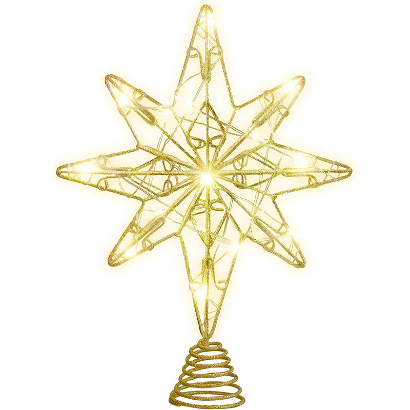 Arbre de Noël Étoile Topper arbre d'or à huit pointes Festival de décoration d'arbre pour H